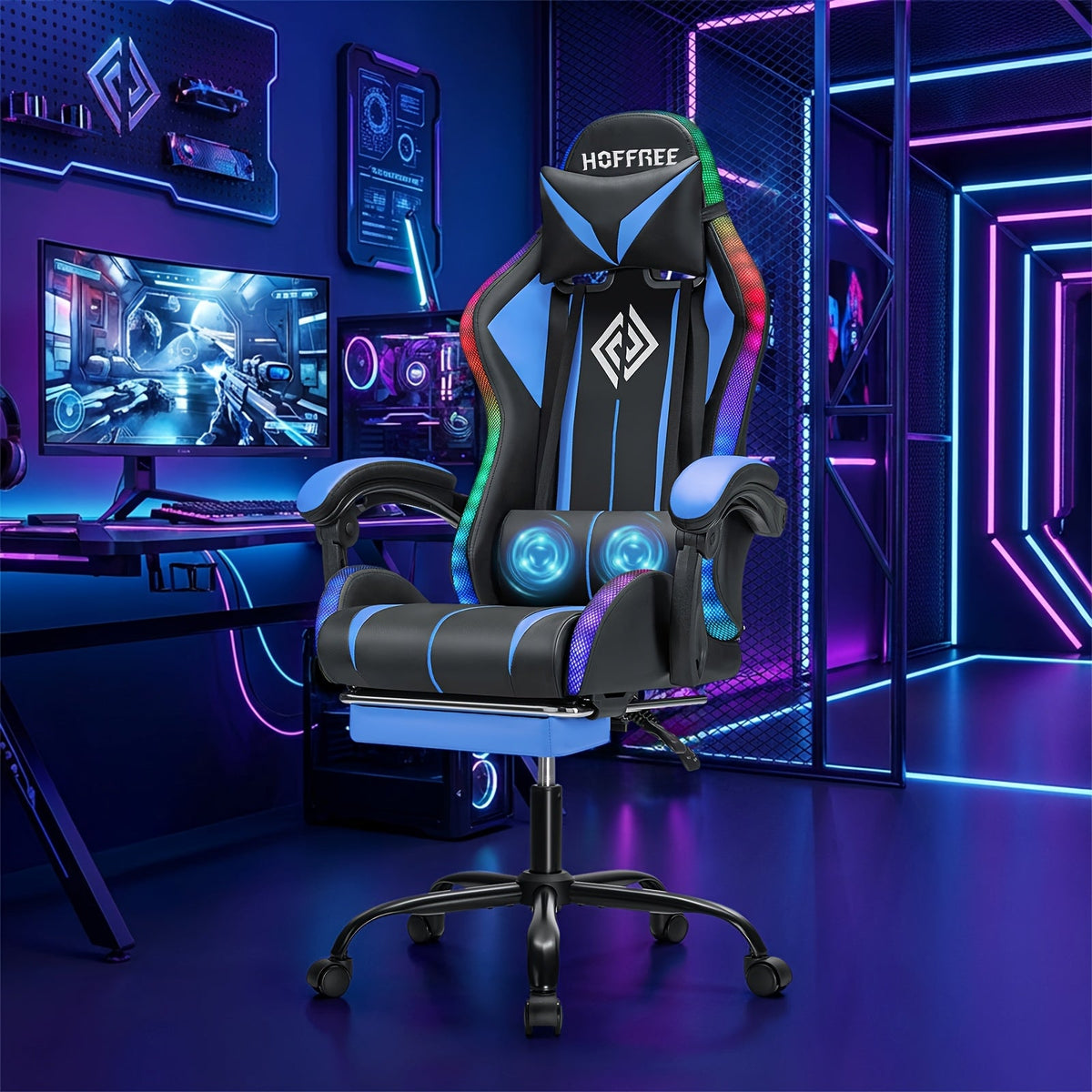 Gaming Chair shown in the Blue+Black option
