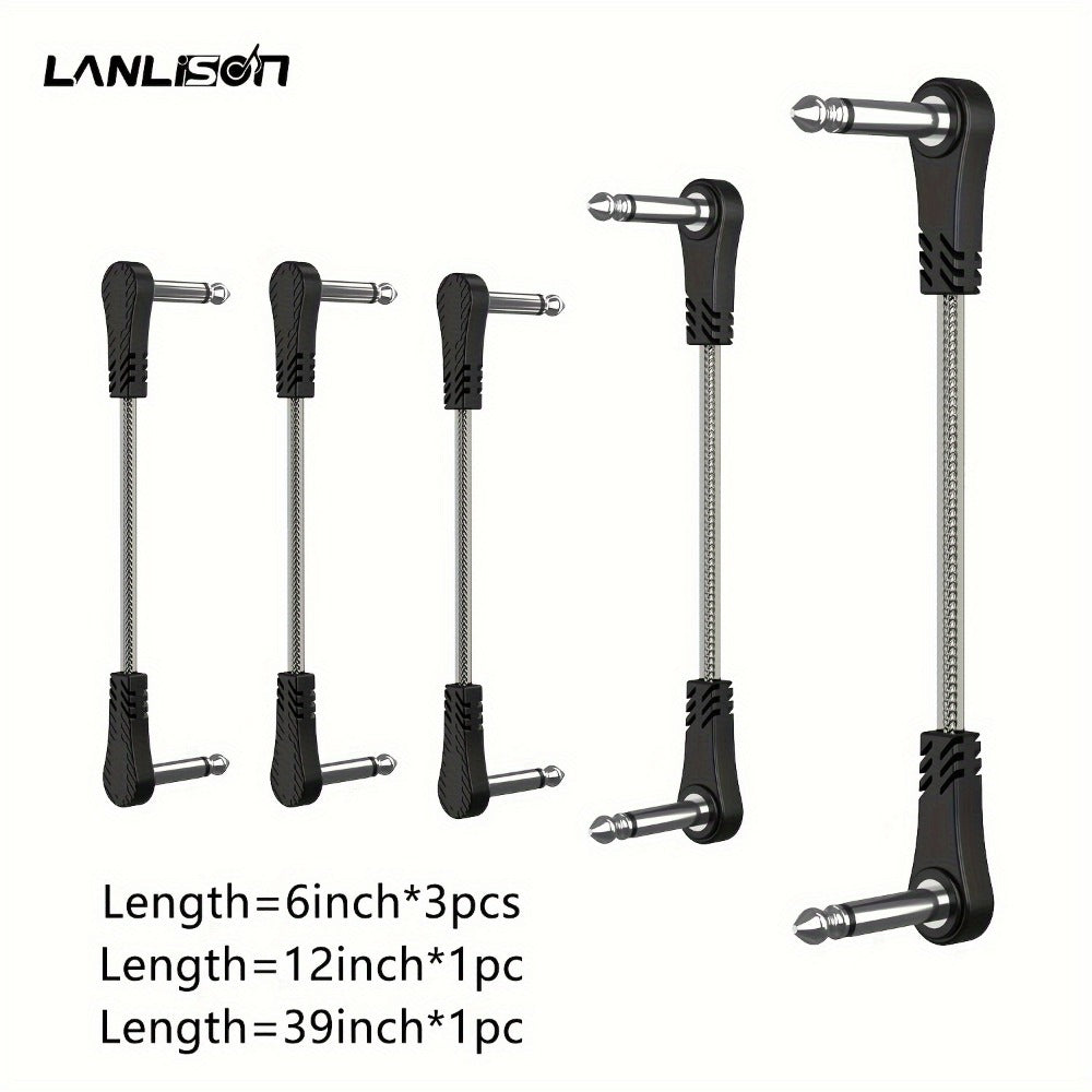 Guitar Pedal Patch Cable Set, Right-Angle 1/4-Inch TS Cords for Pedalboards detail image