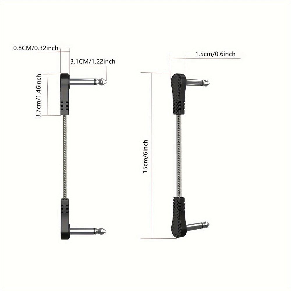 Guitar Pedal Patch Cable Set, Right-Angle 1/4-Inch TS Cords for Pedalboards detail image - detail view 6