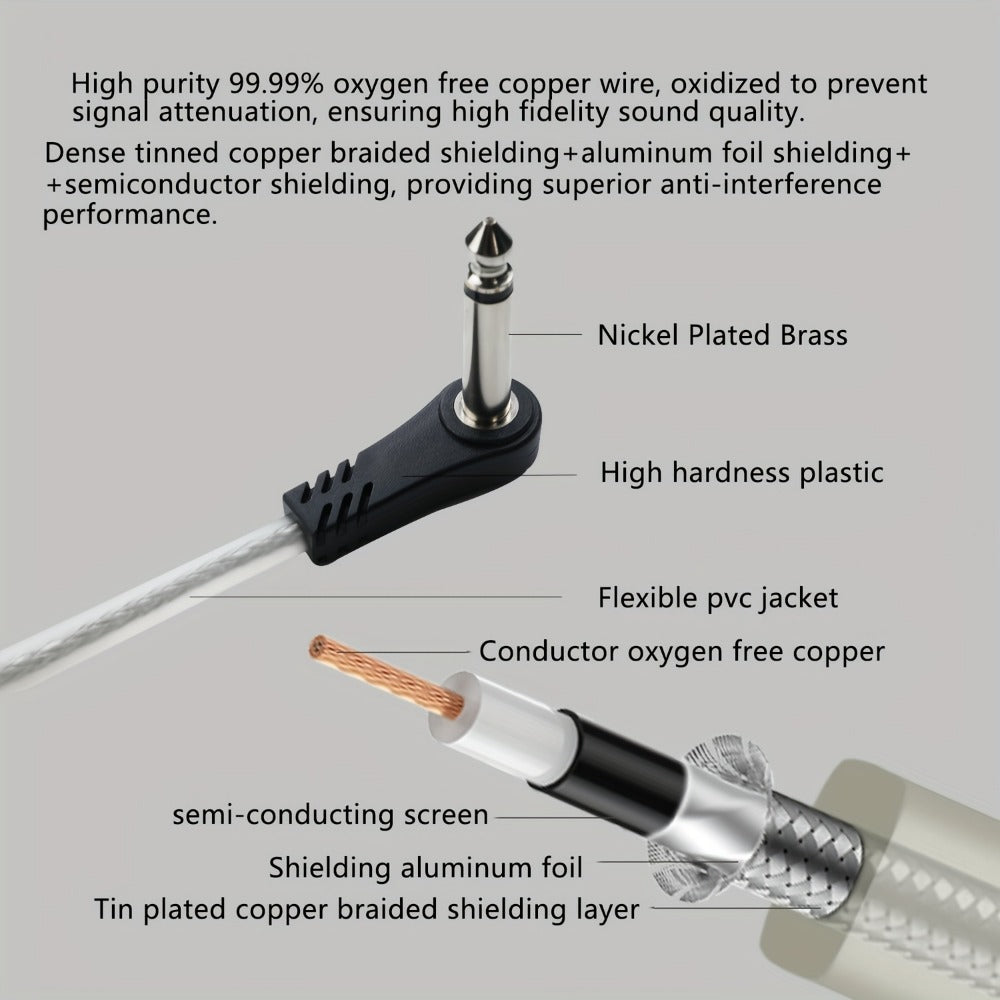 Guitar Pedal Patch Cable Set, Right-Angle 1/4-Inch TS Cords for Pedalboards detail image - detail view 7