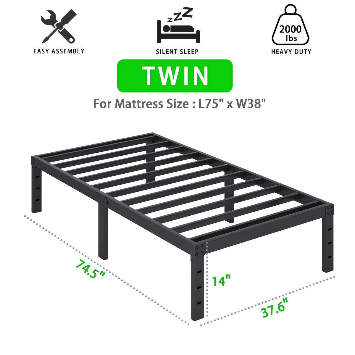 Bed Frame shown in the TWIN, 14inch option
