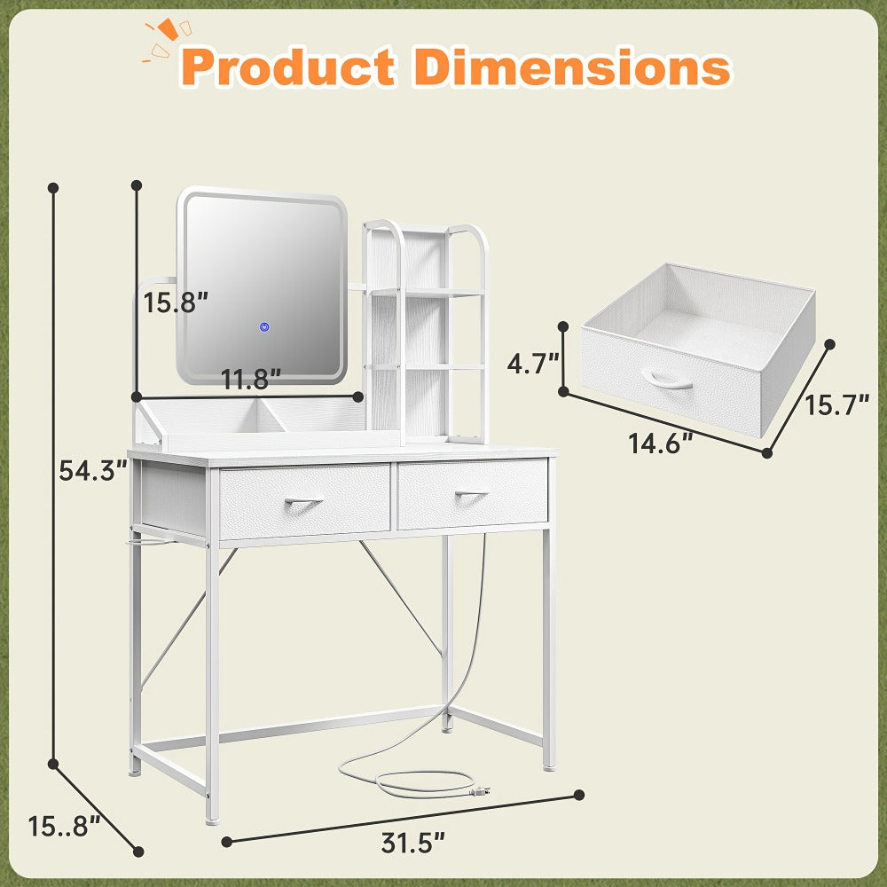 Makeup Vanity Desk with Lighted Mirror, Vanity Table with Storage for Bedroom detail image - detail view 5