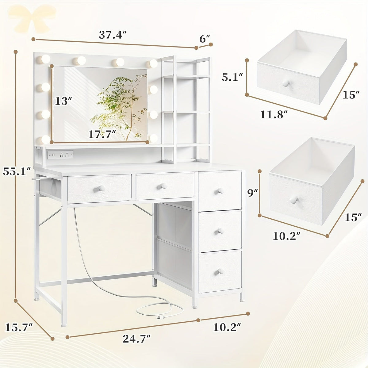 Vanity Desk shown in the White-upgrade option
