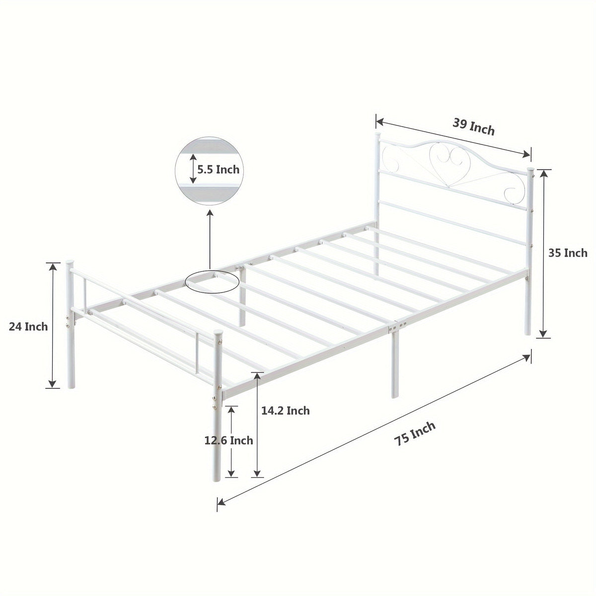 Bed Frame shown in the White, Twin option