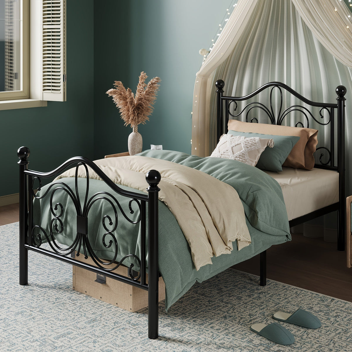 Bed Frame shown in the Black, Twin option