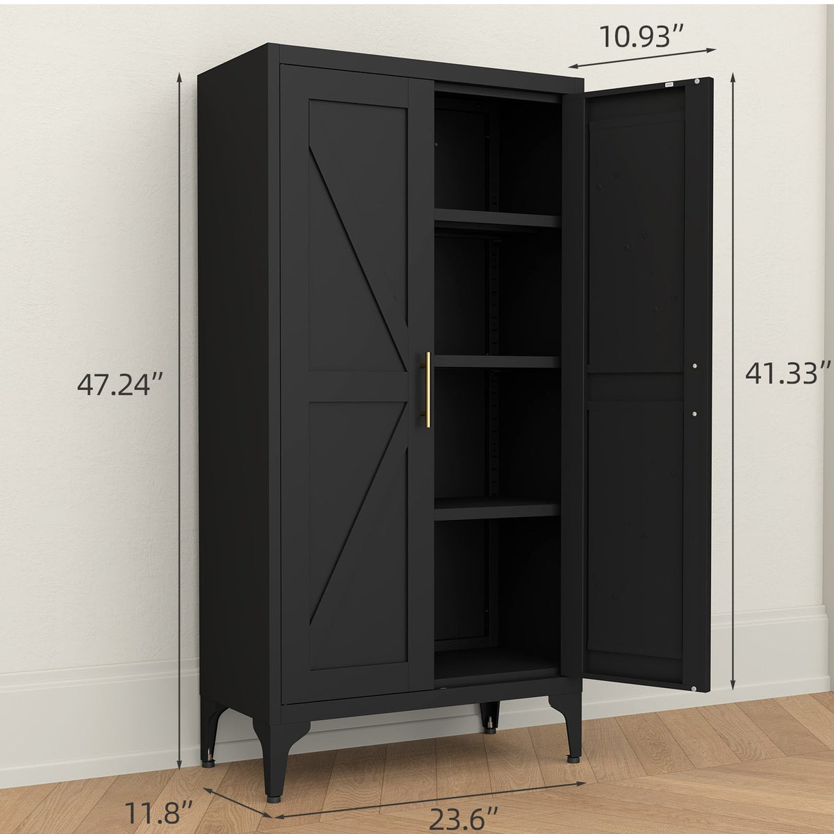 Storage Cabinet shown in the 47 inch Black option