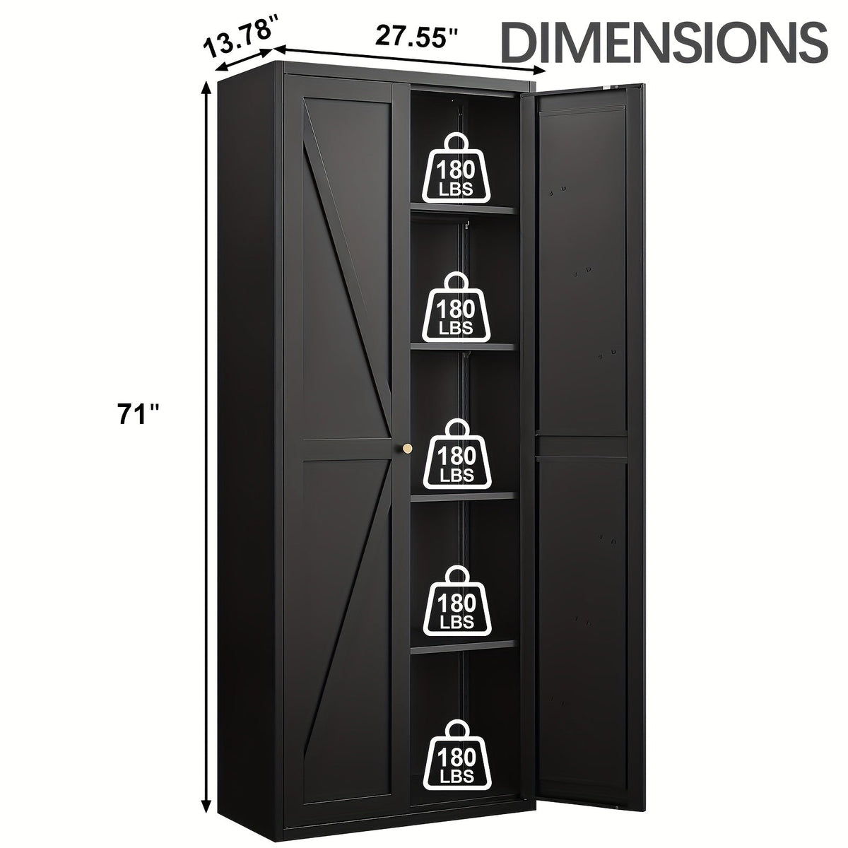 Storage Cabinet shown in the 71 inch Black option