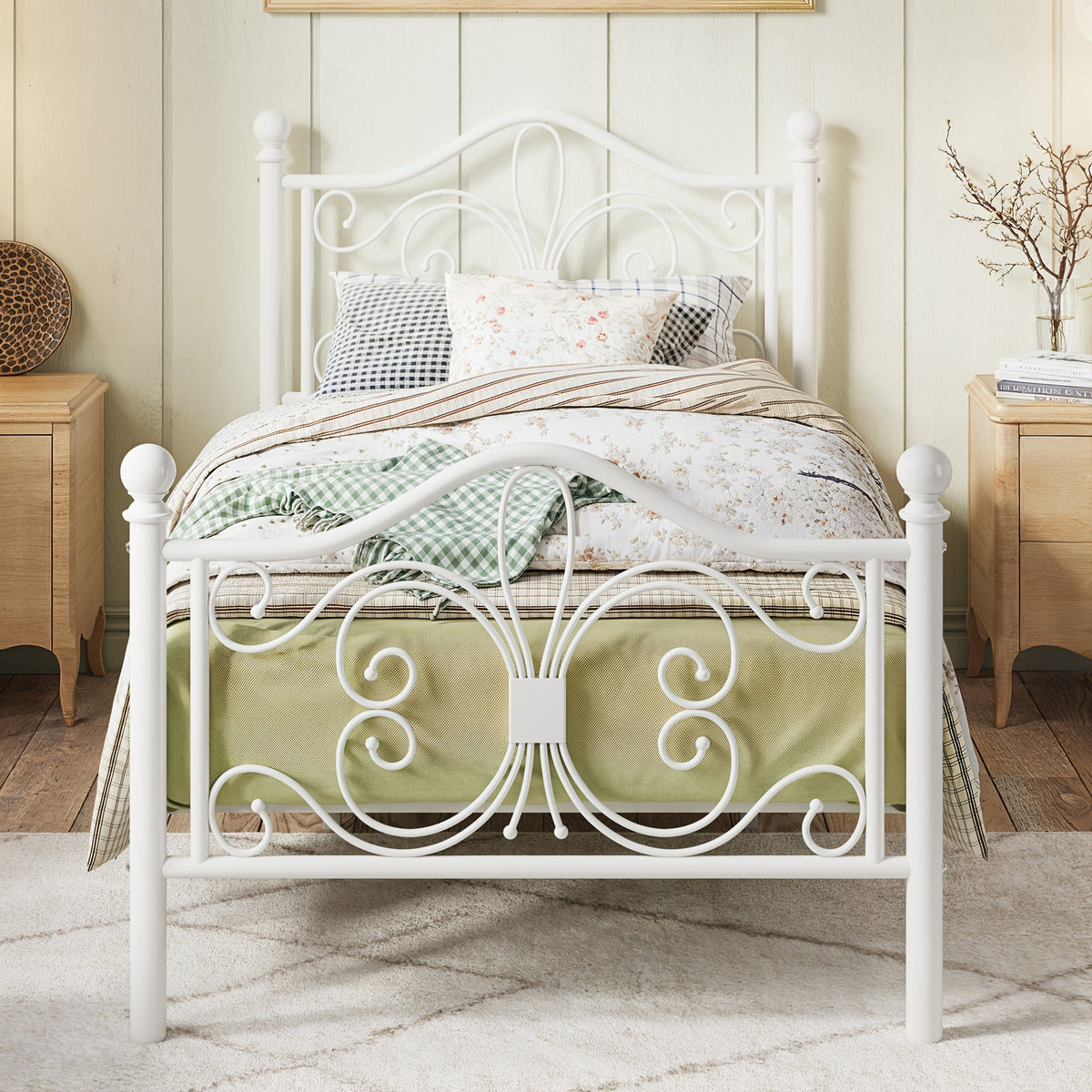 Platform Bed Frame shown in the White, Twin option