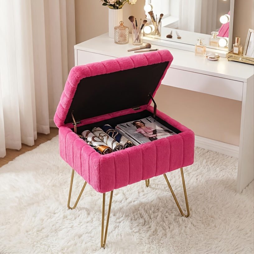 Vanity Stool shown in the Bright Pink option