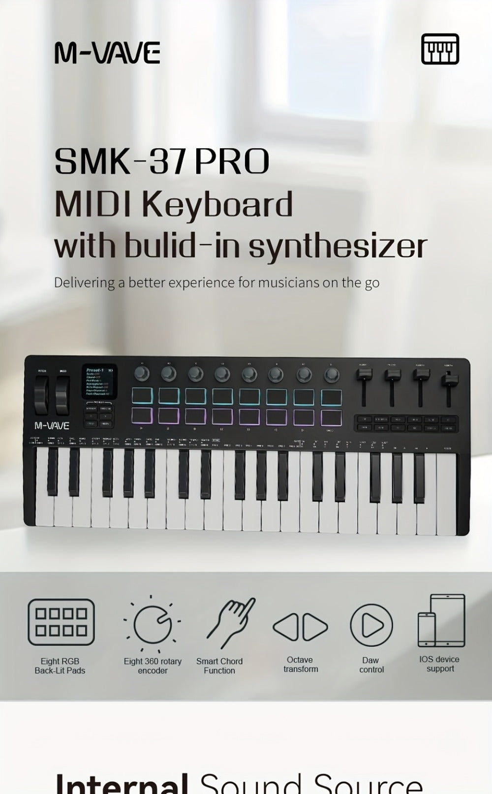 MIDI Keyboard Controller, Portable, 37 Keys, M-VAVE, SMK-37, Pro for Music Production detail image - detail view 11