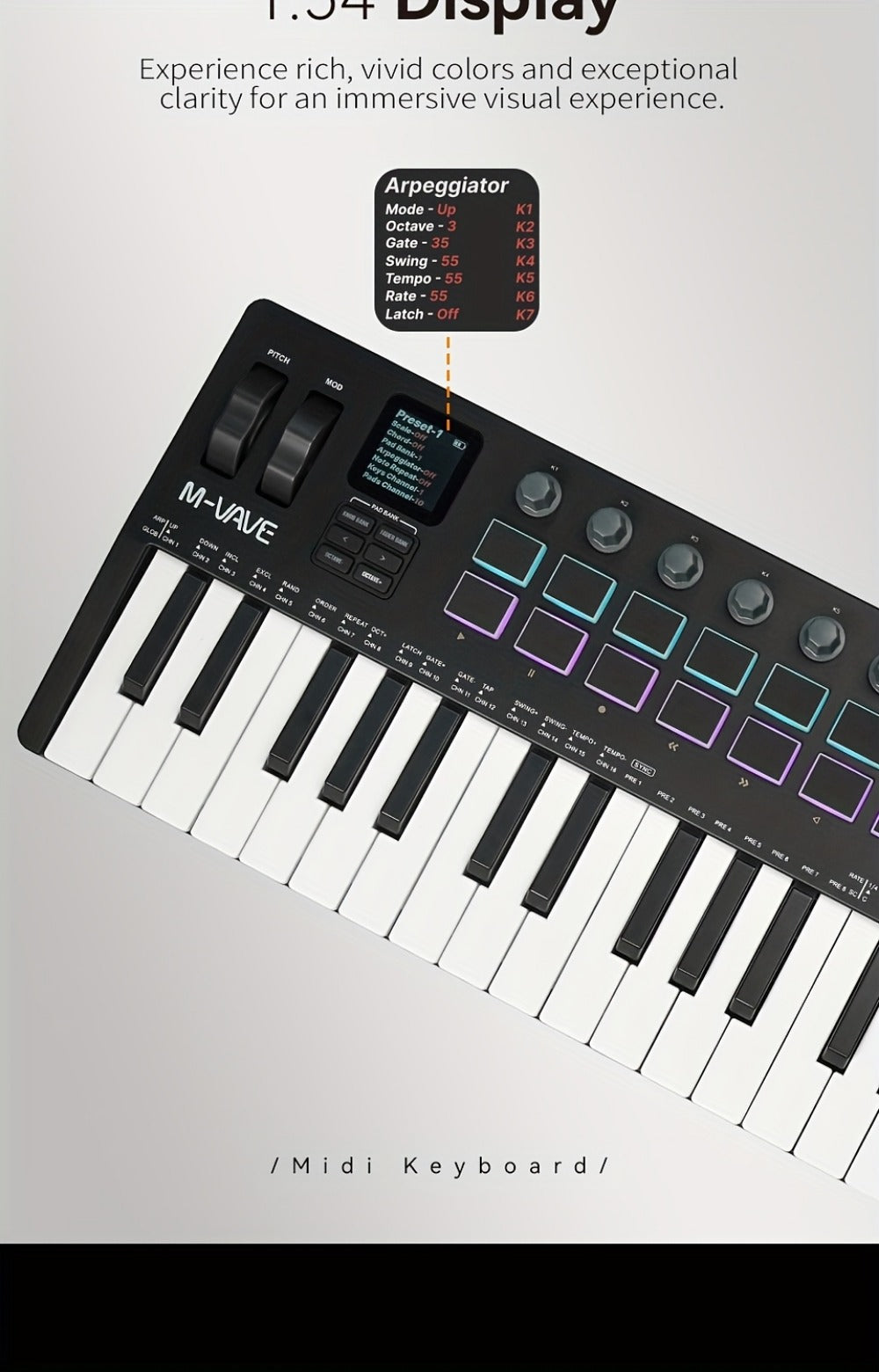 MIDI Keyboard Controller, Portable, 37 Keys, M-VAVE, SMK-37, Pro for Music Production detail image - detail view 14