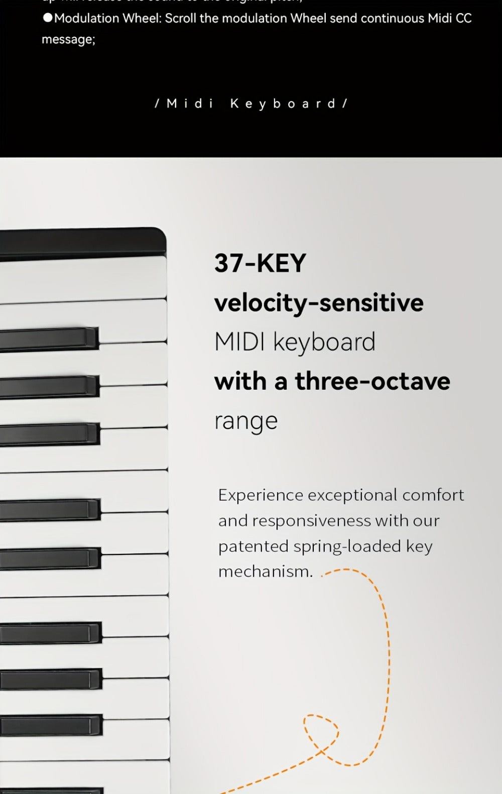 MIDI Keyboard Controller, Portable, 37 Keys, M-VAVE, SMK-37, Pro for Music Production detail image - detail view 16