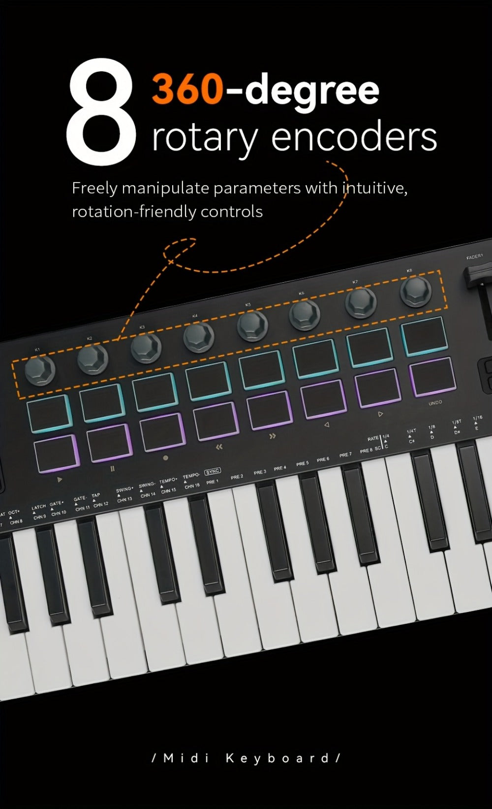 MIDI Keyboard Controller, Portable, 37 Keys, M-VAVE, SMK-37, Pro for Music Production detail image - detail view 20