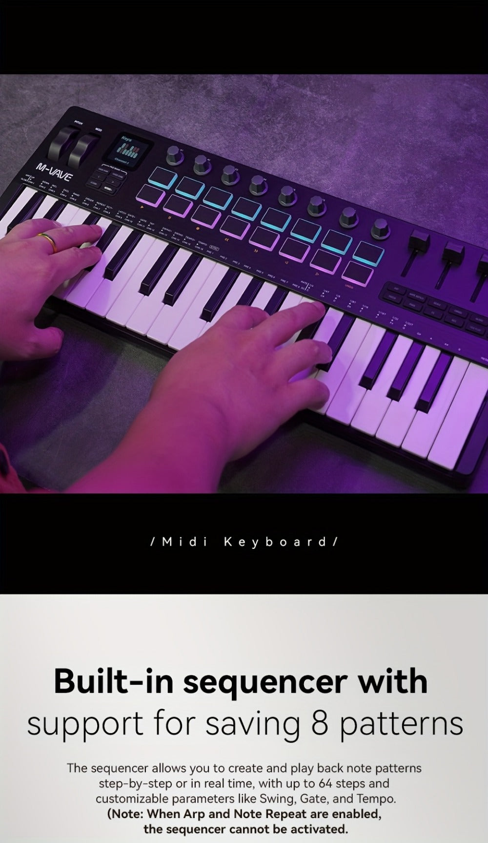 MIDI Keyboard Controller, Portable, 37 Keys, M-VAVE, SMK-37, Pro for Music Production detail image - detail view 22