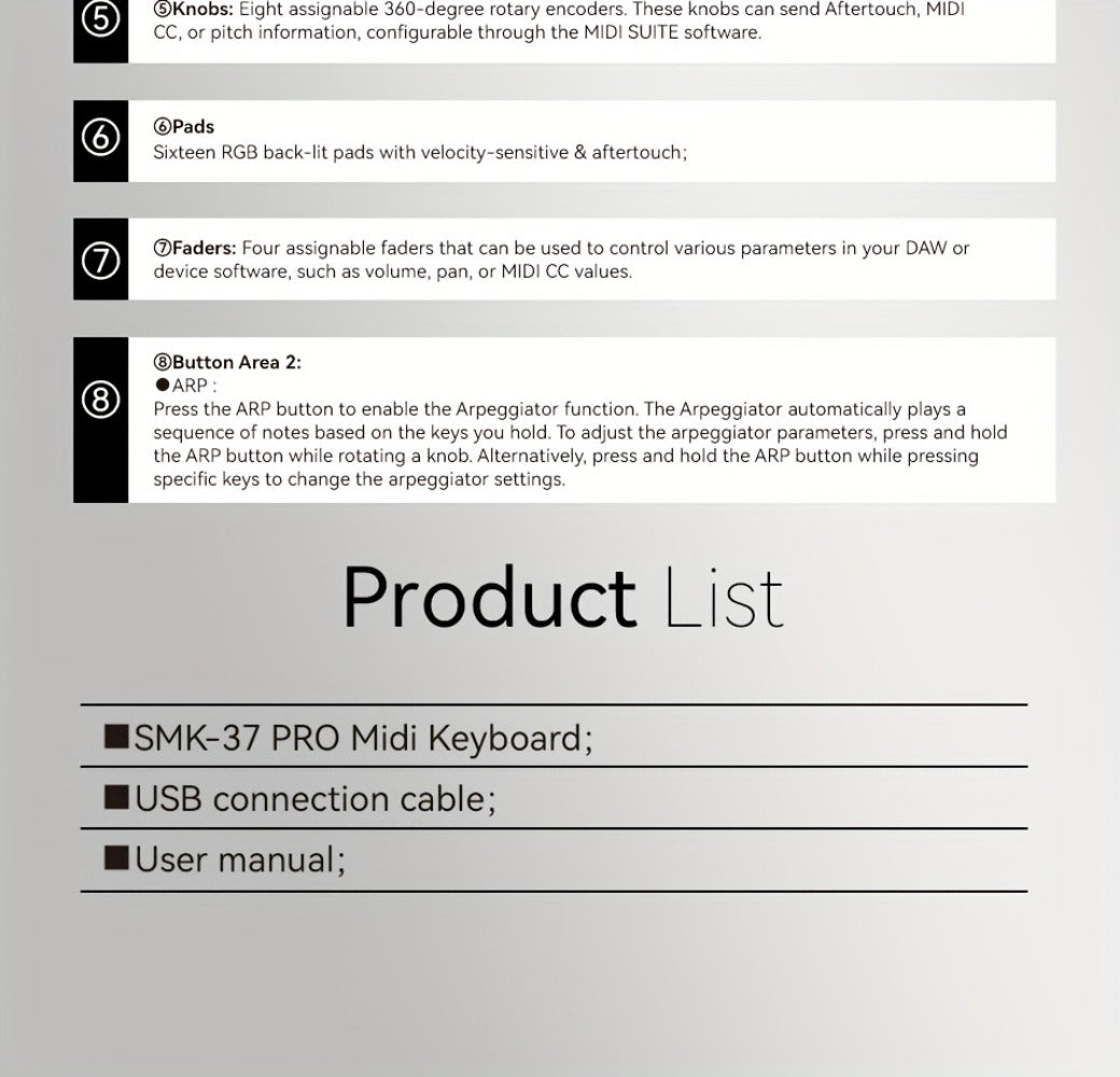 MIDI Keyboard Controller, Portable, 37 Keys, M-VAVE, SMK-37, Pro for Music Production detail image - detail view 26