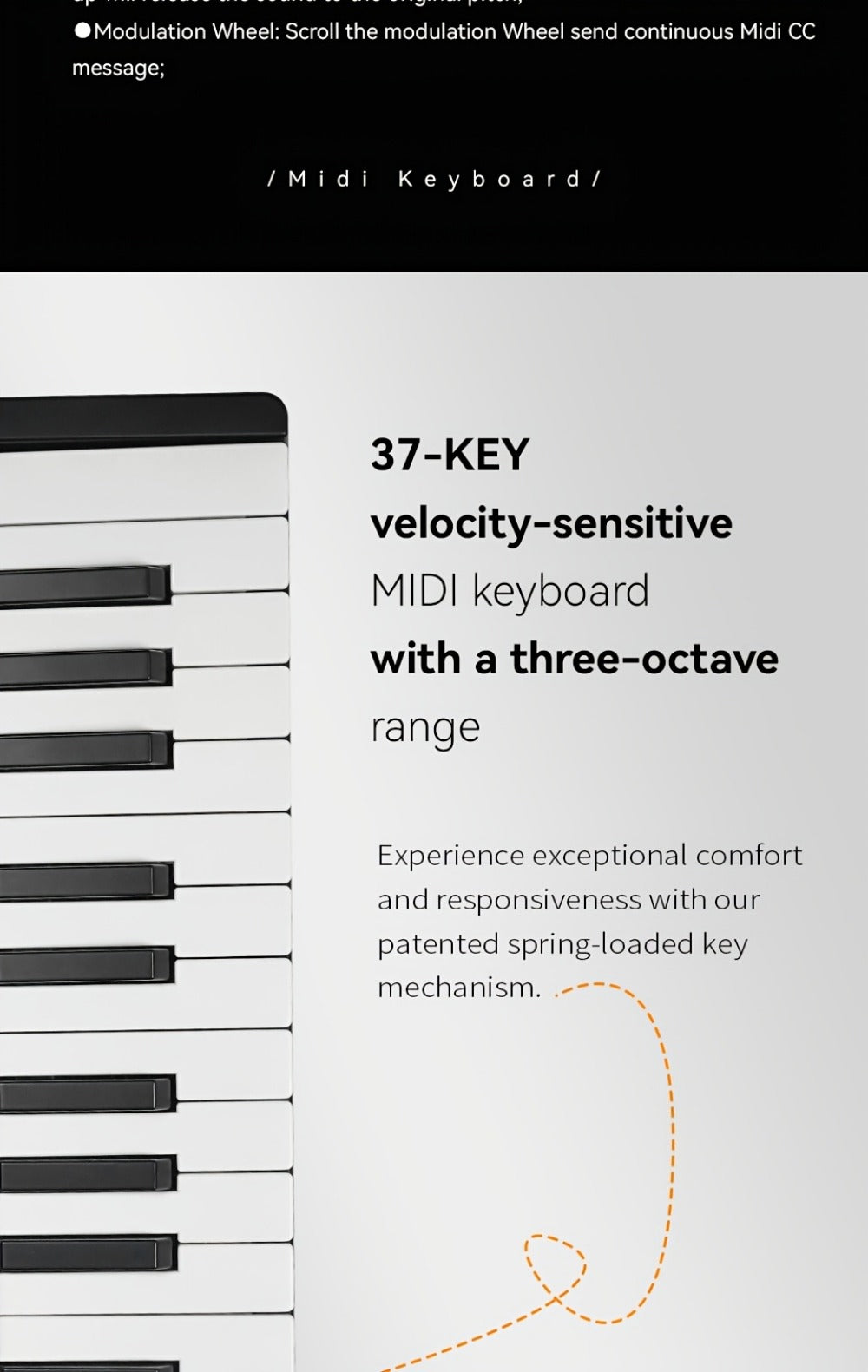 MIDI Keyboard Controller, Pure Black, Wireless, M-VAVE, SMK37PRO, Professional for Music detail image - detail view 16