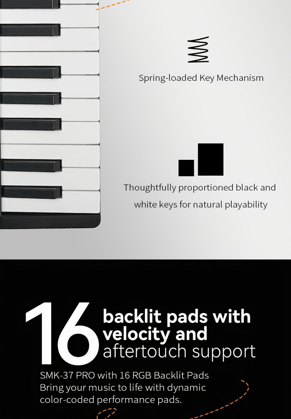 MIDI Keyboard Controller, Pure Black, Wireless, M-VAVE, SMK37PRO, Professional for Music detail image - detail view 17
