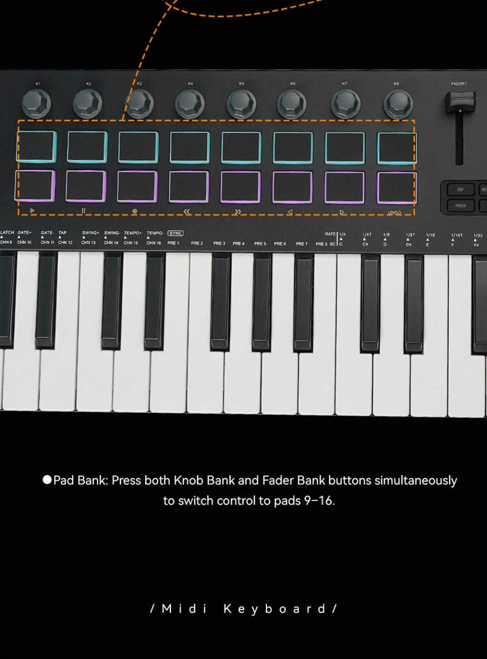 MIDI Keyboard Controller, Pure Black, Wireless, M-VAVE, SMK37PRO, Professional for Music detail image - detail view 18
