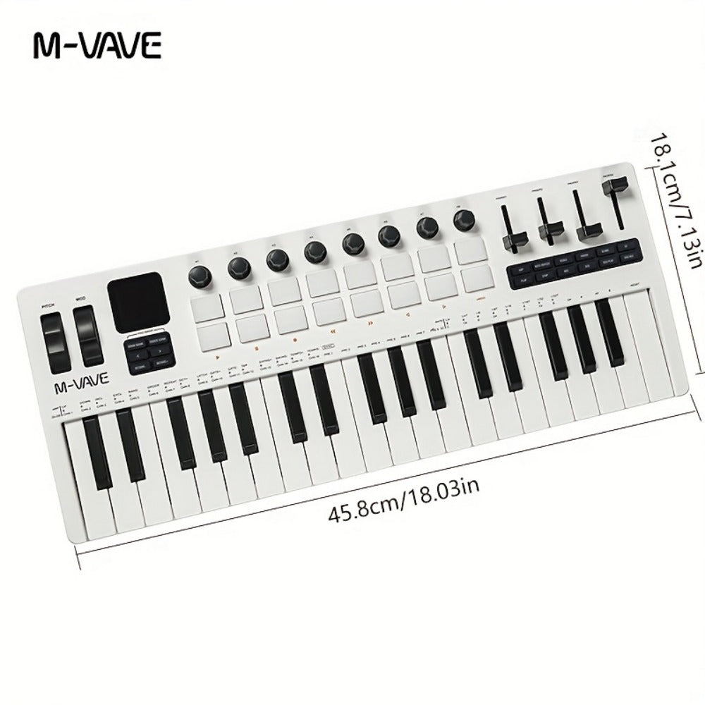MIDI Keyboard Controller, Pure Black, Wireless, M-VAVE, SMK37PRO, Professional for Music detail image