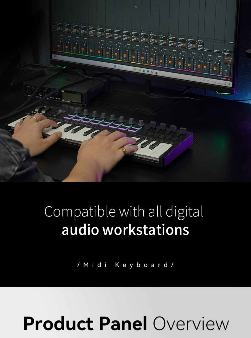 MIDI Keyboard Controller, Pure Black, Wireless, M-VAVE, SMK37PRO, Professional for Music detail image - detail view 24