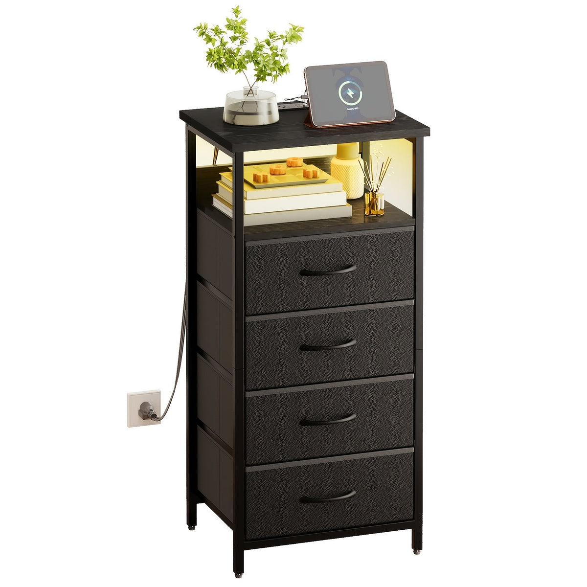 Nightstand shown in the 1pc-4 Drawers-Black option
