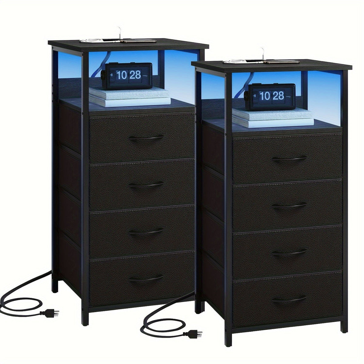 Nightstand shown in the 2pcs-4 Drawers-Black option