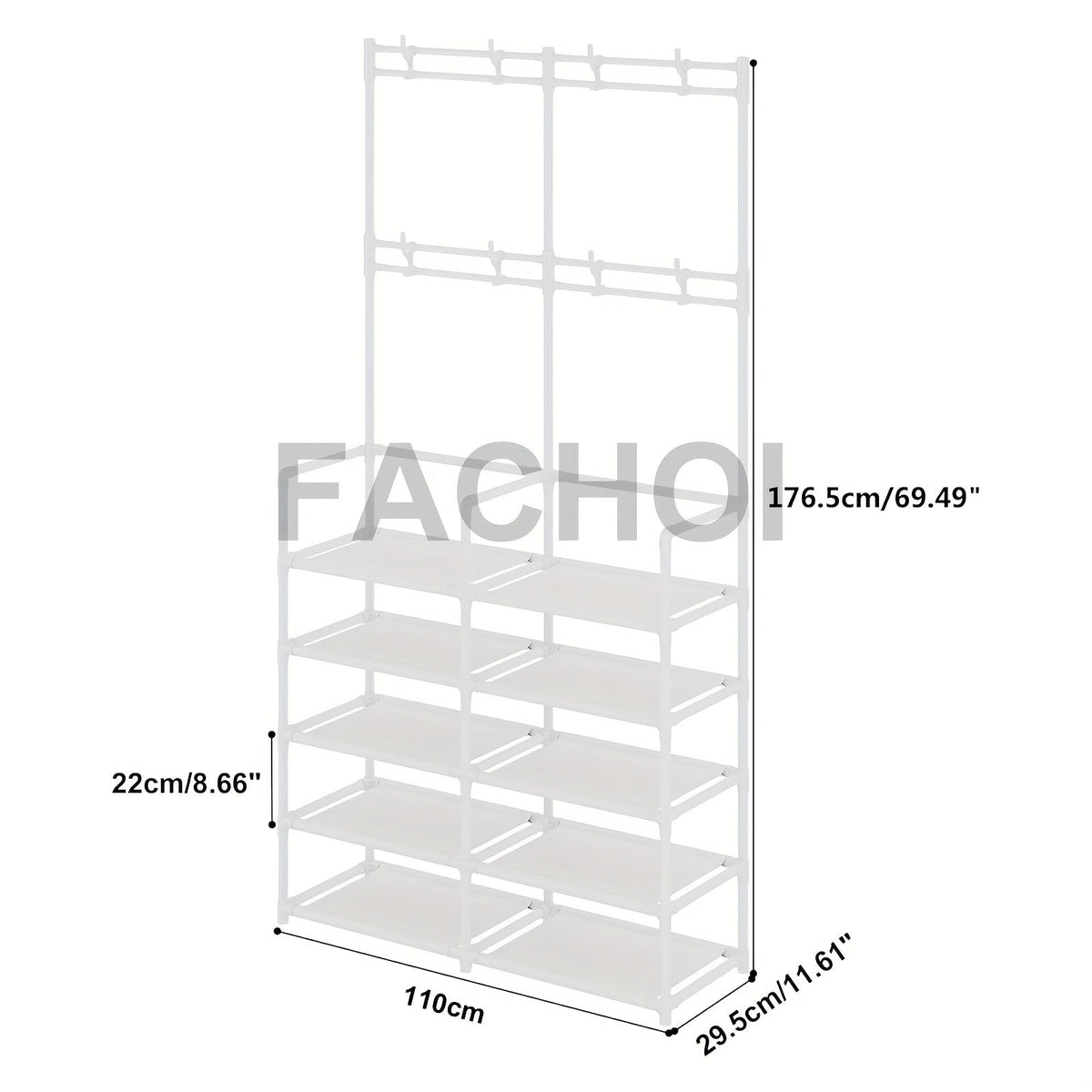 Shoe Rack shown in the White double row 10 layers option