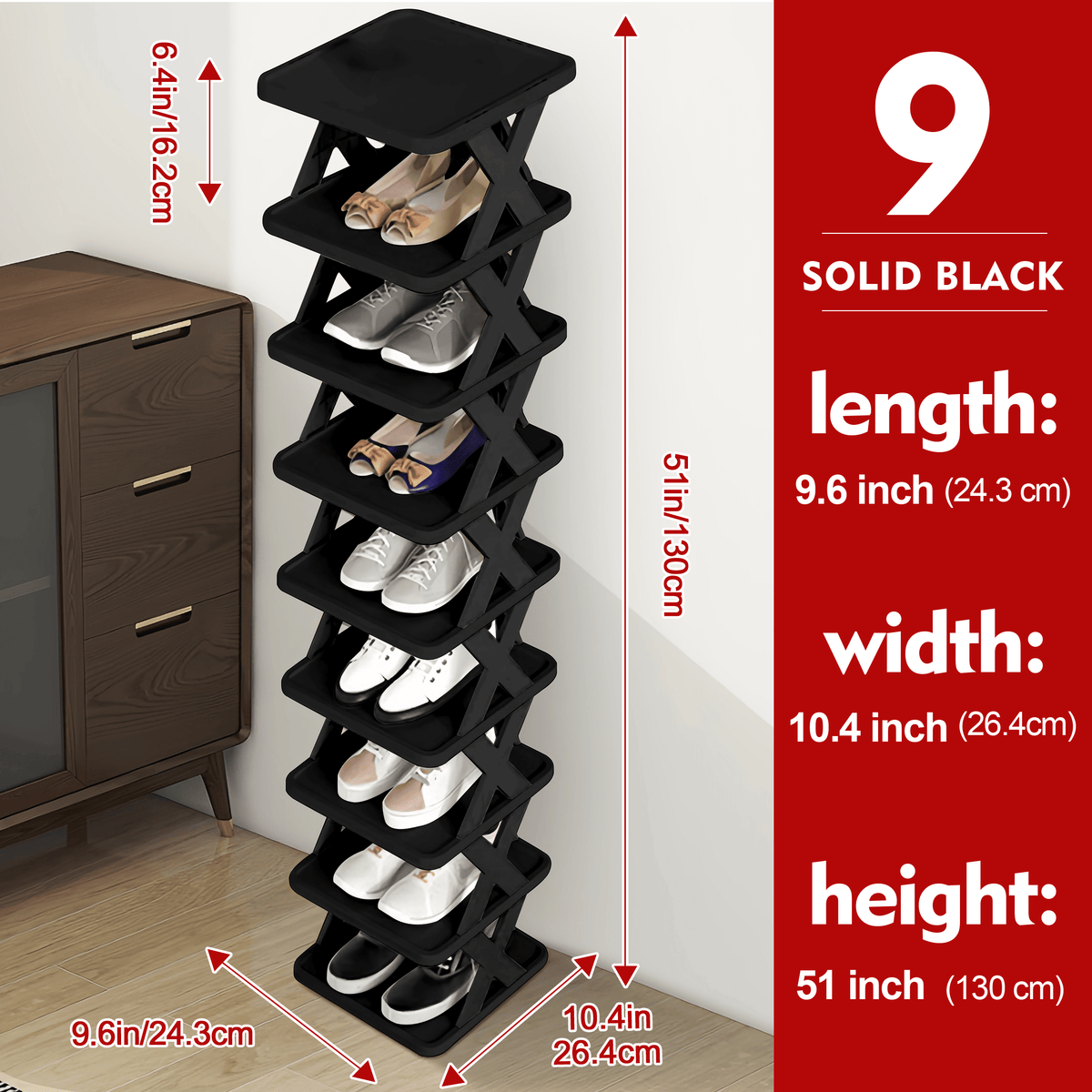 Shoe Rack, Narrow 6/9 Tier Stackable DIY Vertical Shoe Organizer for Entryway Closet shown in the main product view