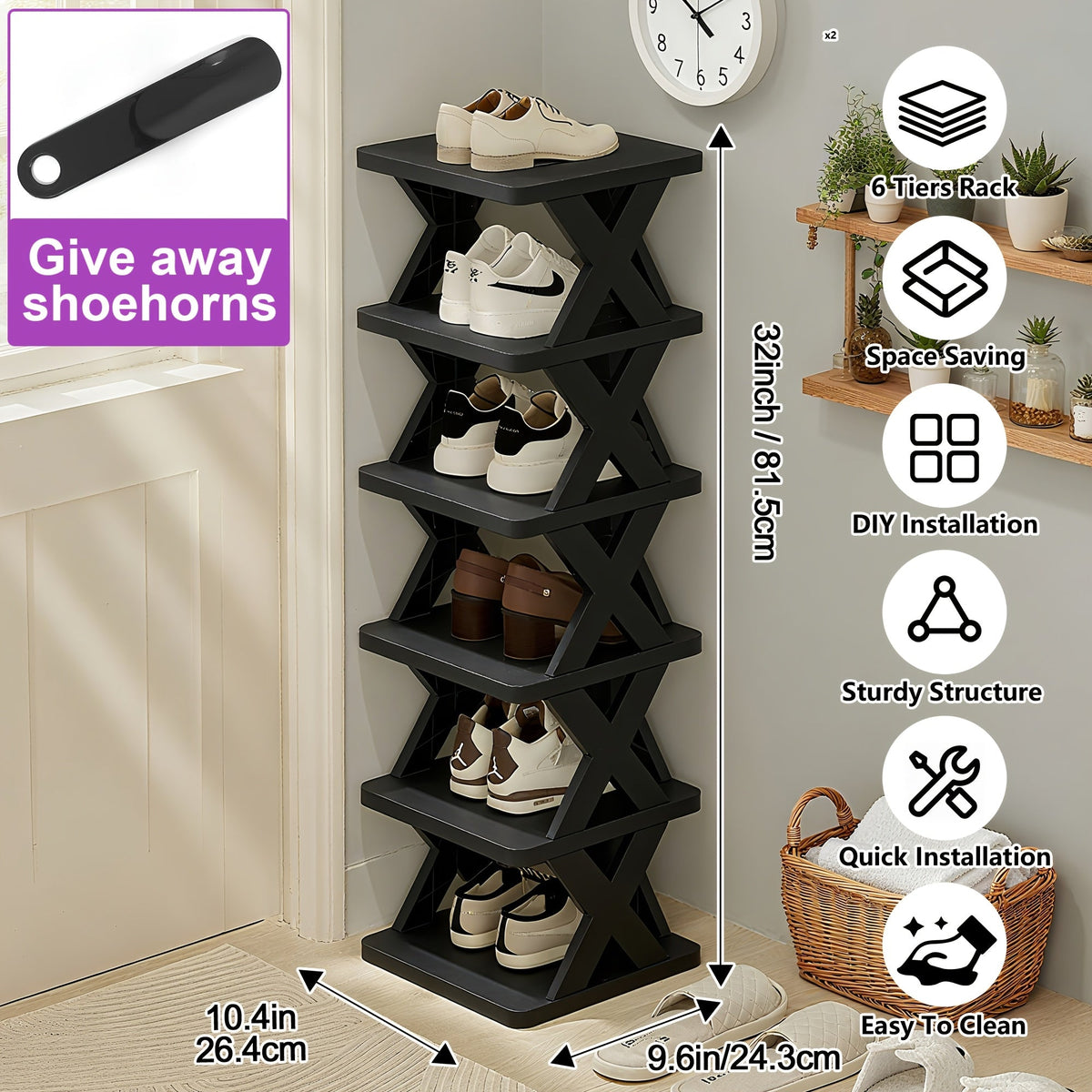Shoe Rack shown in the Matte Black 6 Layers option