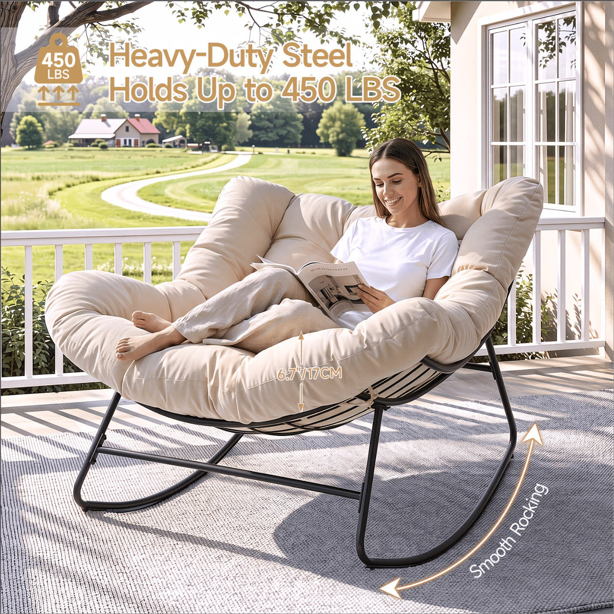 Outdoor Rocking Chair shown in the Beige option