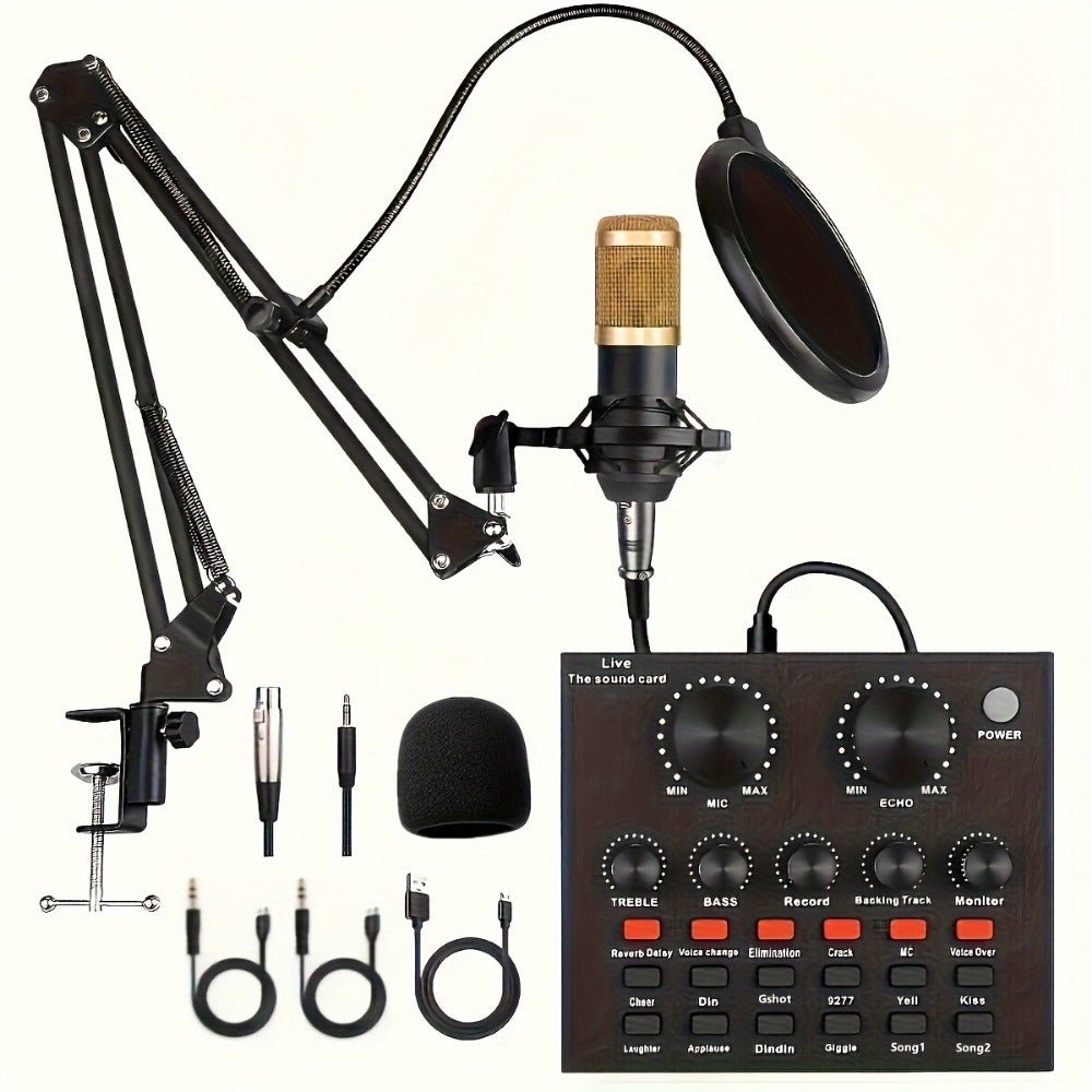 Podcast Equipment Set, Wired Microphone, BM800 Podcast Condenser Microphone And V8 Sound Card, Voice Changer-audio Interface - Suitable for Recording, Singing, Streaming Media And Games. detail image - detail view 3