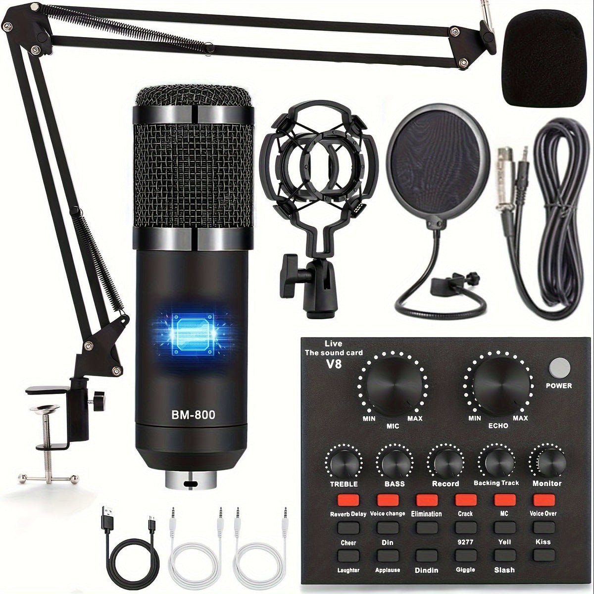 Podcast Equipment Set, Wired Microphone, BM800 Podcast Condenser Microphone And V8 Sound Card, Voice Changer-audio Interface - Suitable for Recording, Singing, Streaming Media And Games. variant image - product view 13