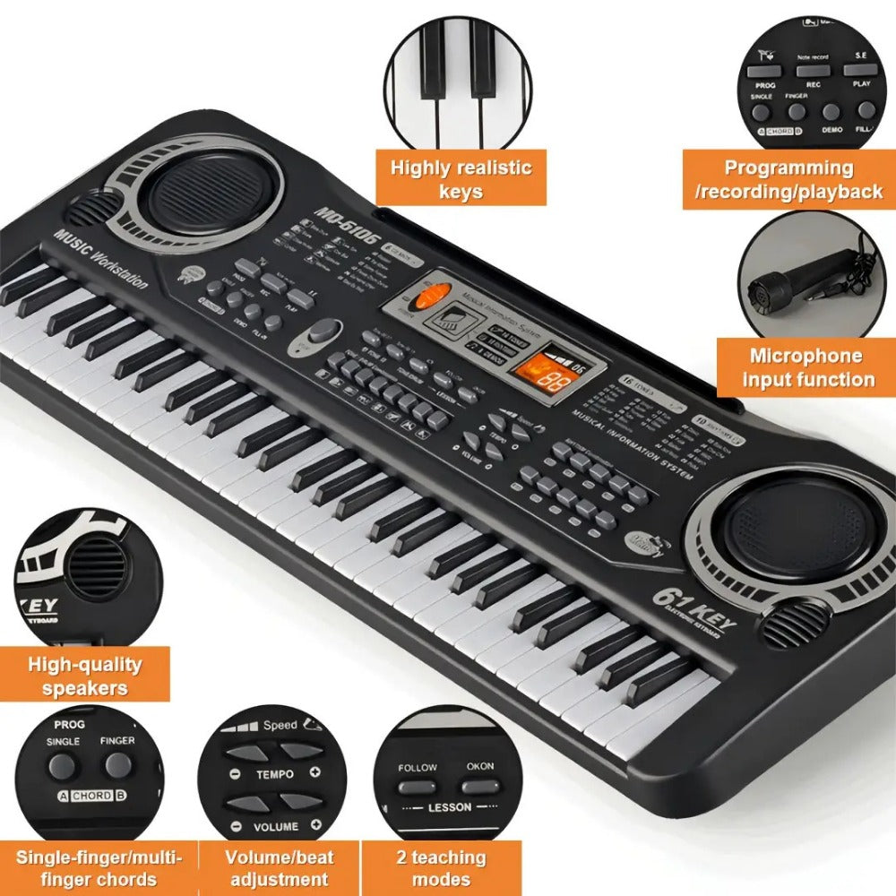 Portable Electronic Keyboard, Piano Keyboard, USB, 61-Key, Piano, Set for Beginner Lessons detail image - detail view 6