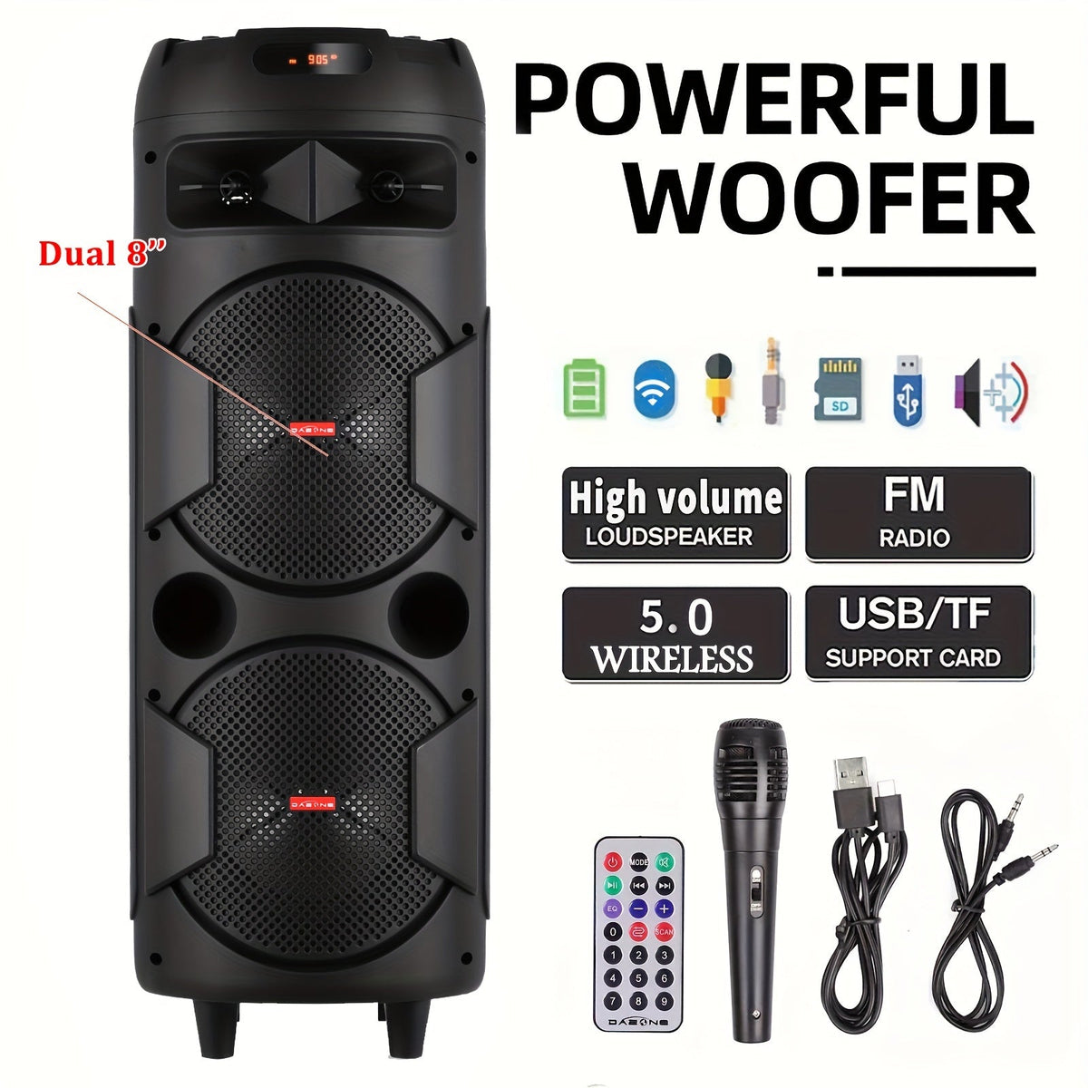Portable PA Speaker shown in the 6000W Dual 8'' Speaker option