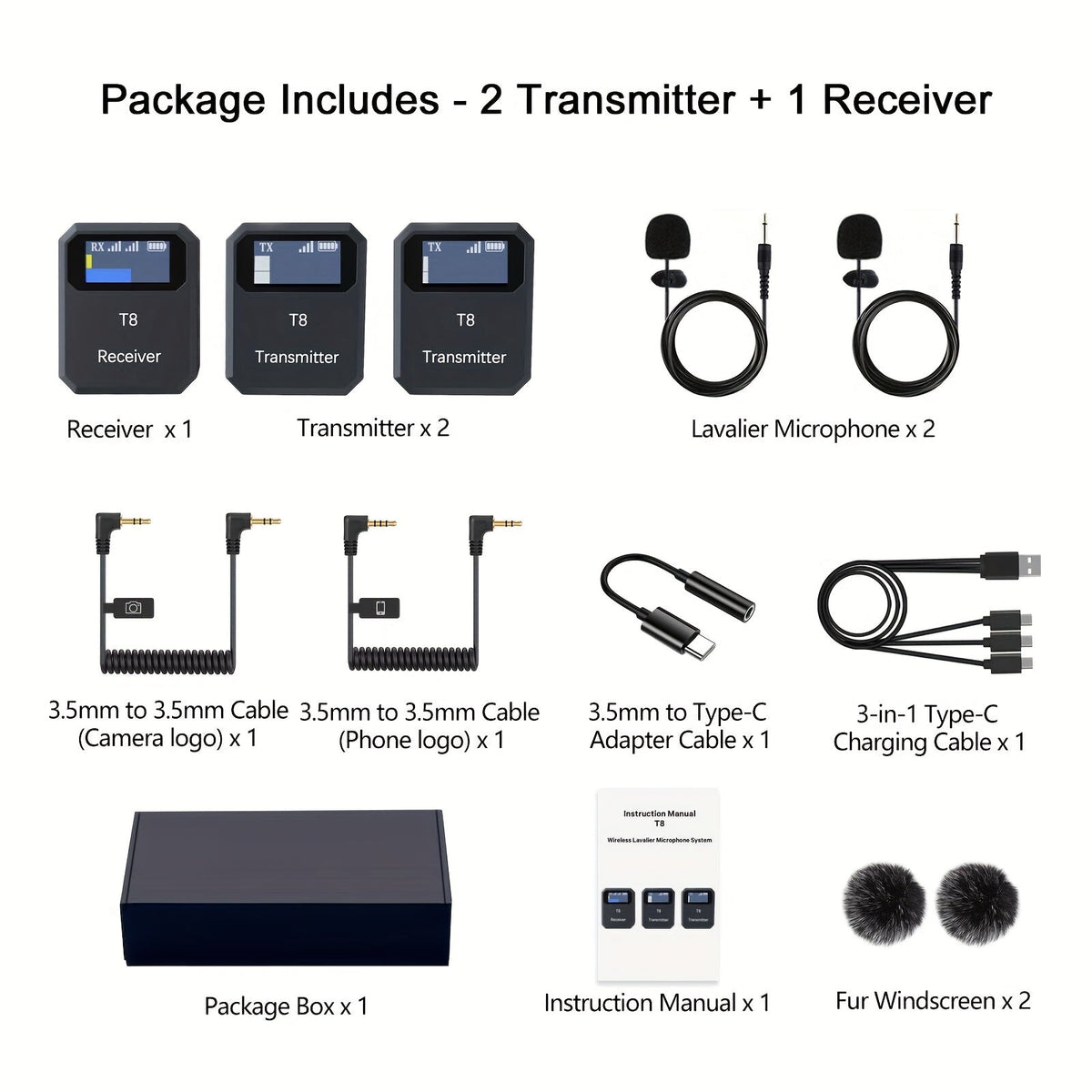 Recording Microphone shown in the 2 Transmitters + 1 Receiver option