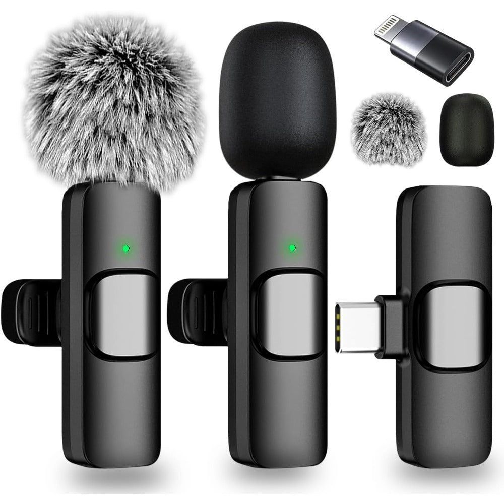 Recording Microphone shown in the 2 pieces microphones + 4 ear caps + dual adapters option