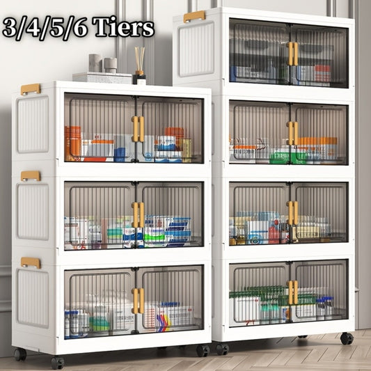 Medicine Cabinet Organizer, Stackable Rolling with Lid & Casters Transparent, Large shown in the main product view