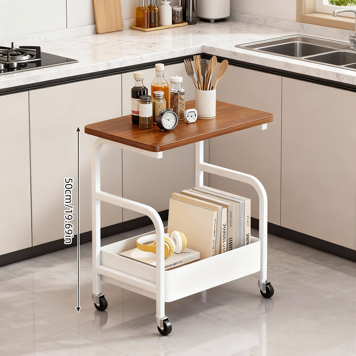 Rolling Metal Kitchen Storage Cart with Rolling Wheels for Organized Everyday Storage detail image - detail view 6