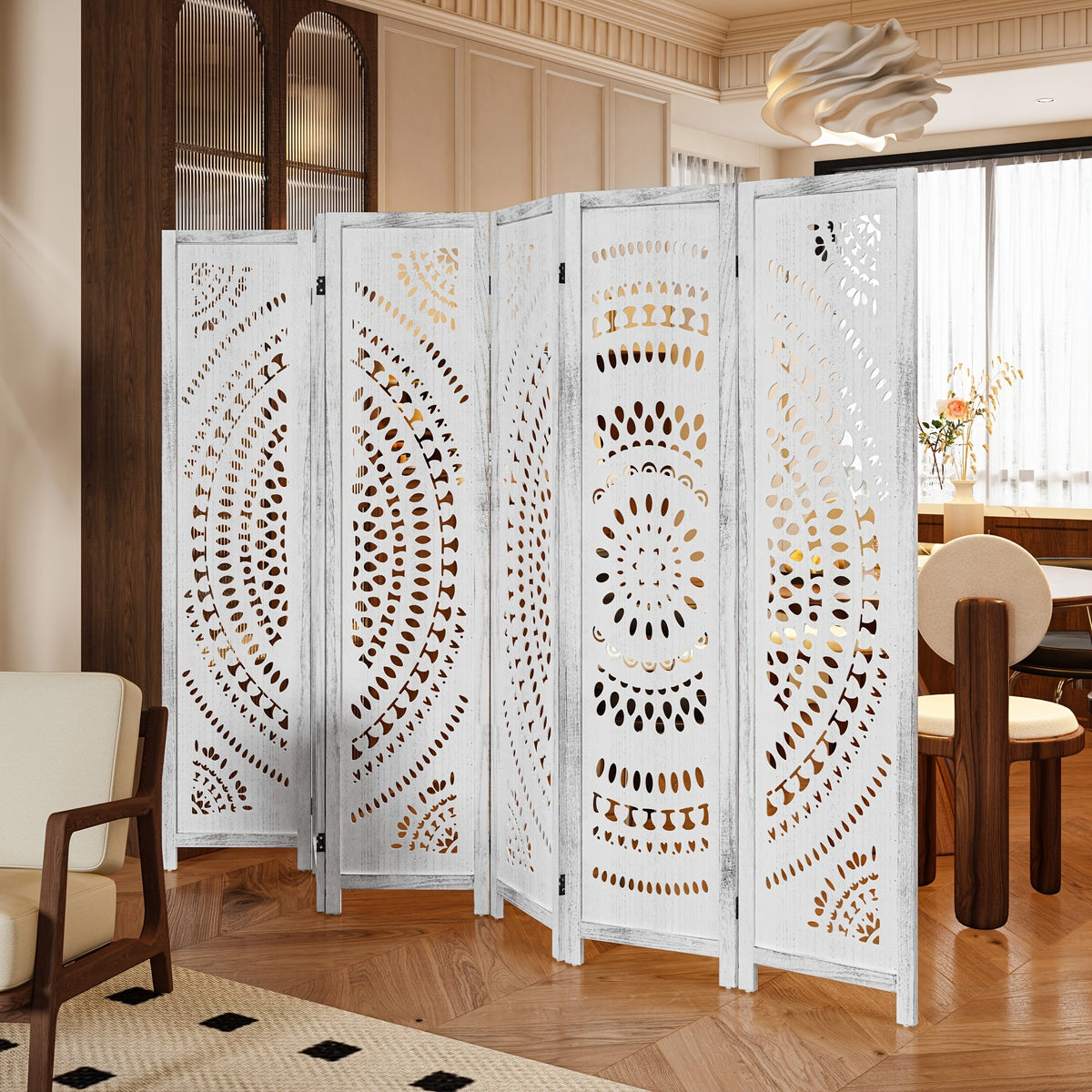 Room Divider shown in the Antique White, 6 Panels option