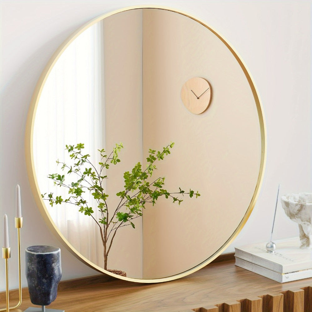 Wall Mirror, Black Gold Round Classic Decorative Circle Mirror for Entryway Bathroom Sink shown in the main product view