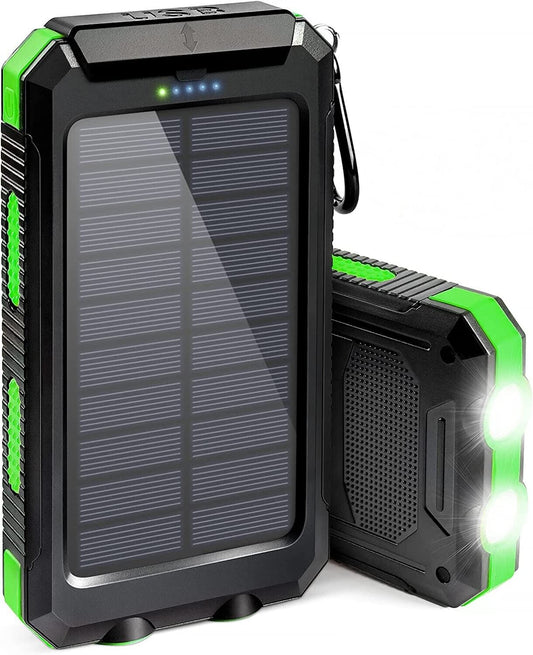 Solar Power Bank 20000mAh with Dual USB, Twin LED Flashlights and Compass
