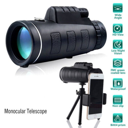 Monocular Telescope with BAK4 Prism, Smartphone Holder and Tripod, 40x60 Model