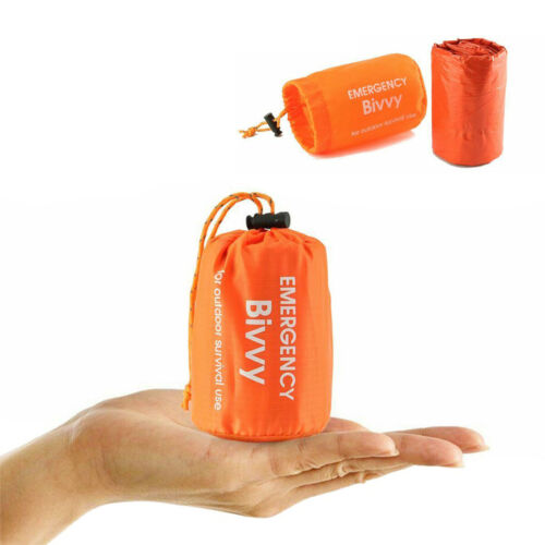 Emergency Bivy Sleeping Bag in Orange Mylar with Drawstring Storage Bag