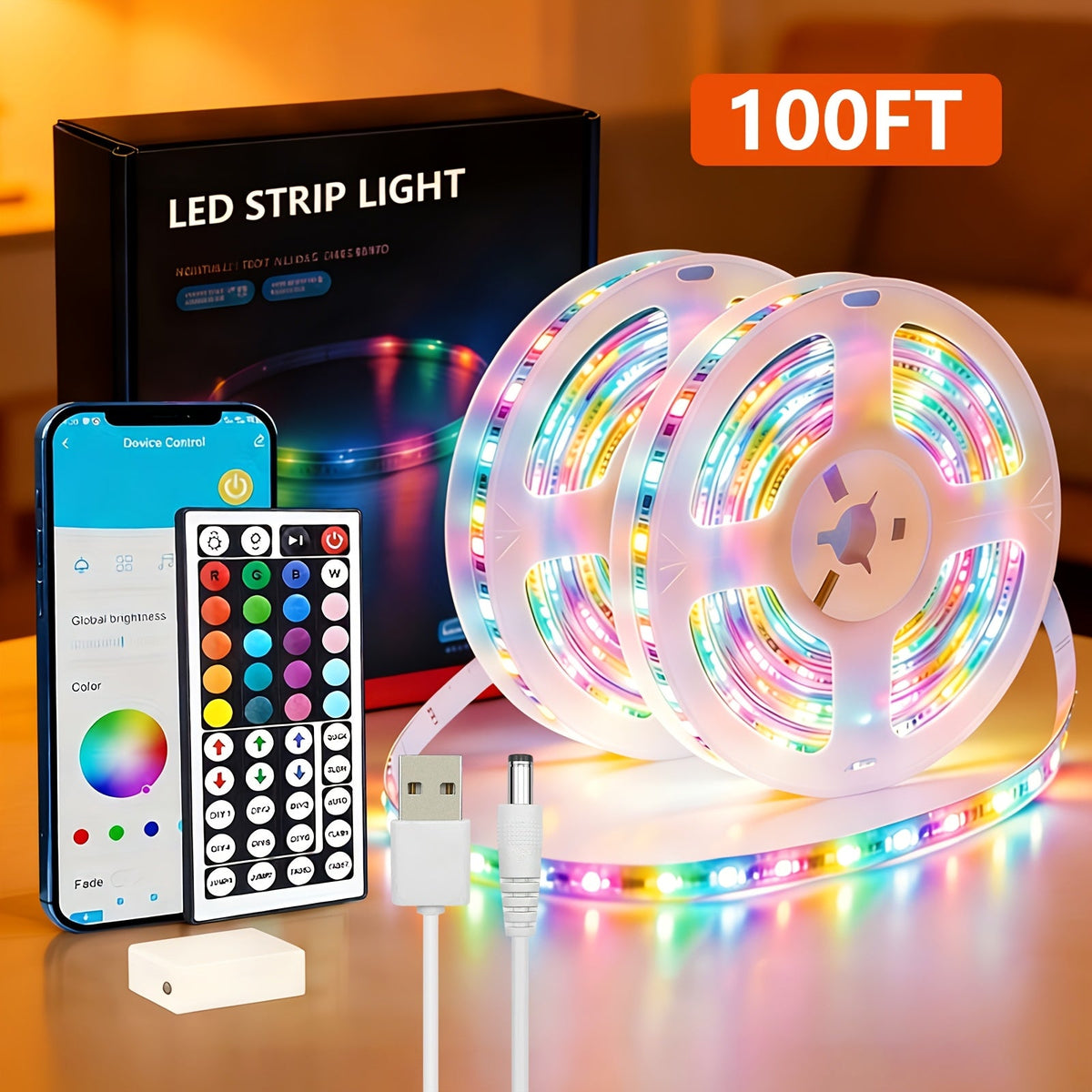 50/100-Foot Smart LED Light Strip shown in the RGB-100FT option