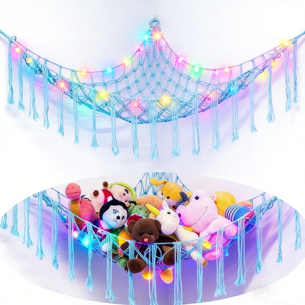 Stuffed Animal Storage Hammock with LED Lighting and Washable Cover for Kids' Room detail image - detail view 24