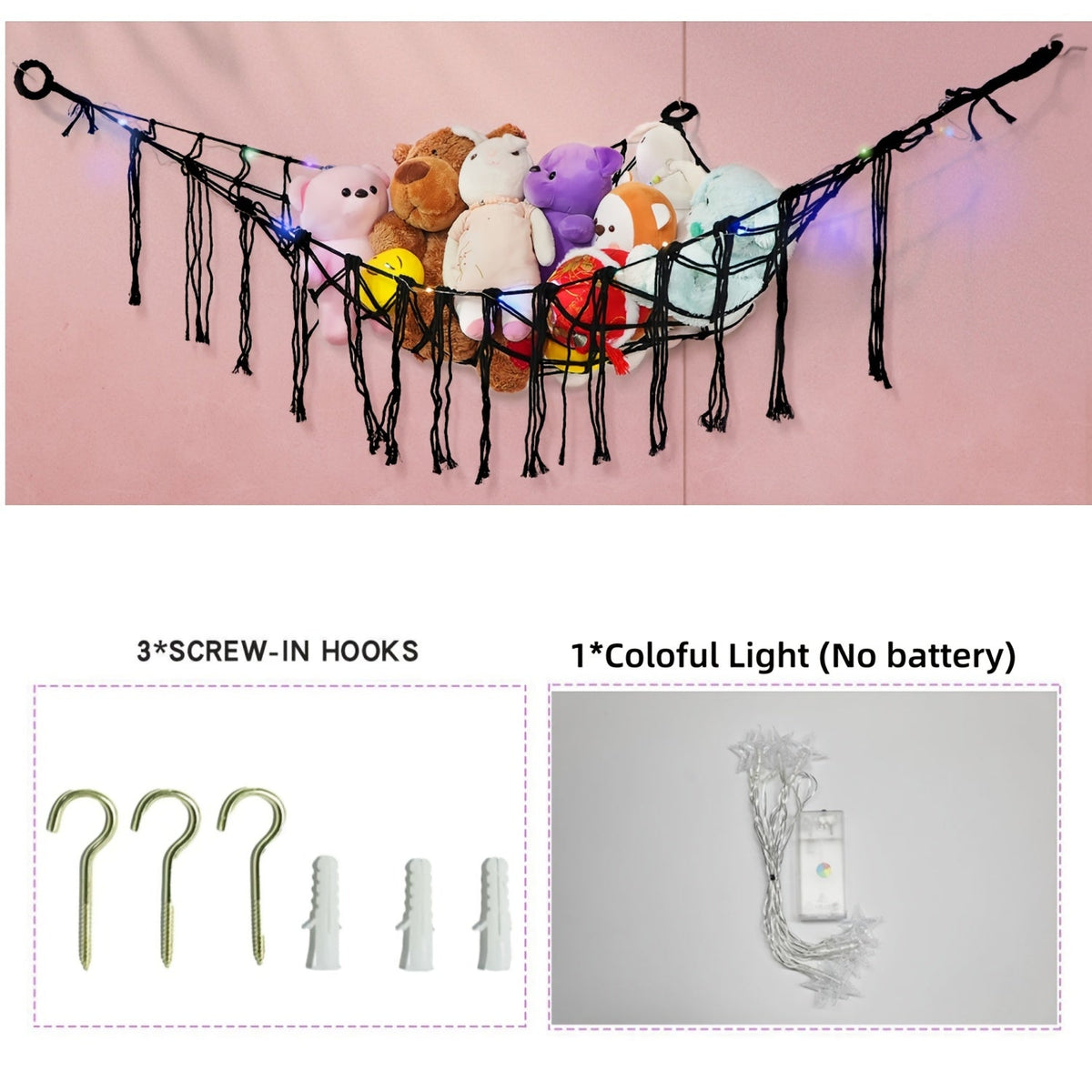 Toy Hammock shown in the Black With Lights option
