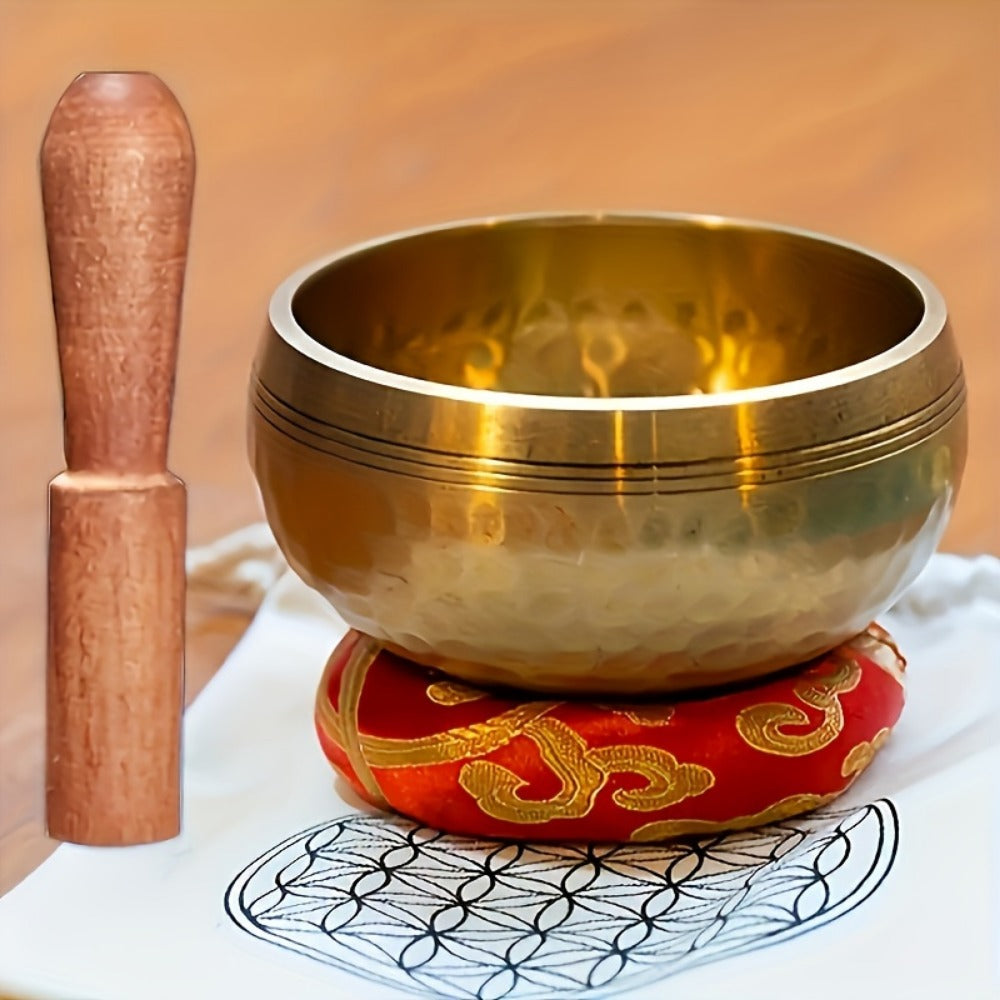 Tibetan Singing Bowl Set with Mallet and Washers for Meditation and Yoga detail image - detail view 3