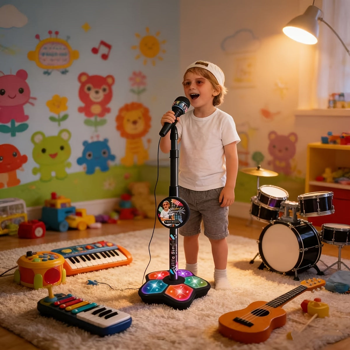 Toy Microphone with Stand shown in the Black option