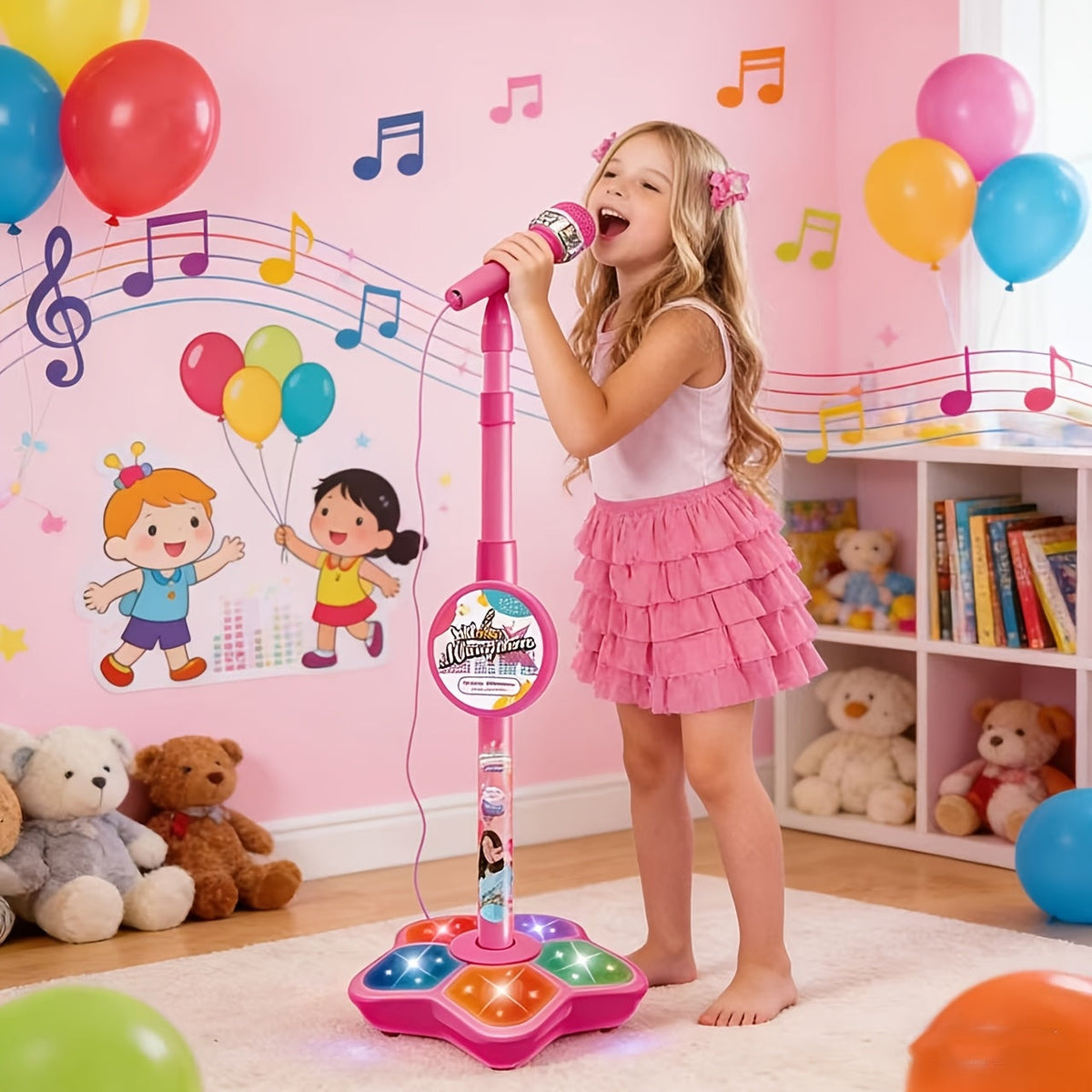 Toy Microphone with Stand shown in the Pink option