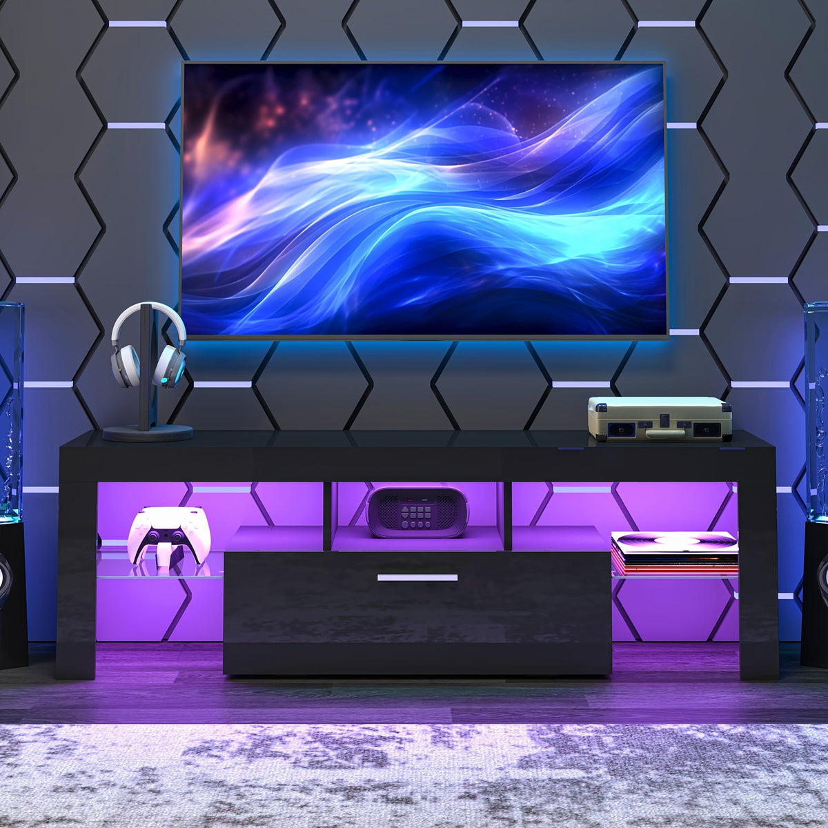 TV Stands and Entertainment Centers shown in the Black, L51 Inches, for TVs below 55" option